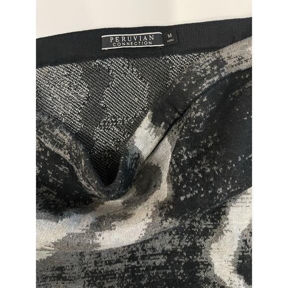 Peruvian Connection Knit Pima Long Skirt Size Medium Grey Black Geometric - Picture 2 of 5